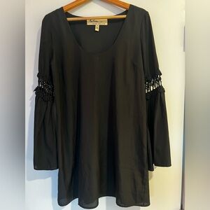 Stone Cold Fox Black Tunic with Crochet Sleeves